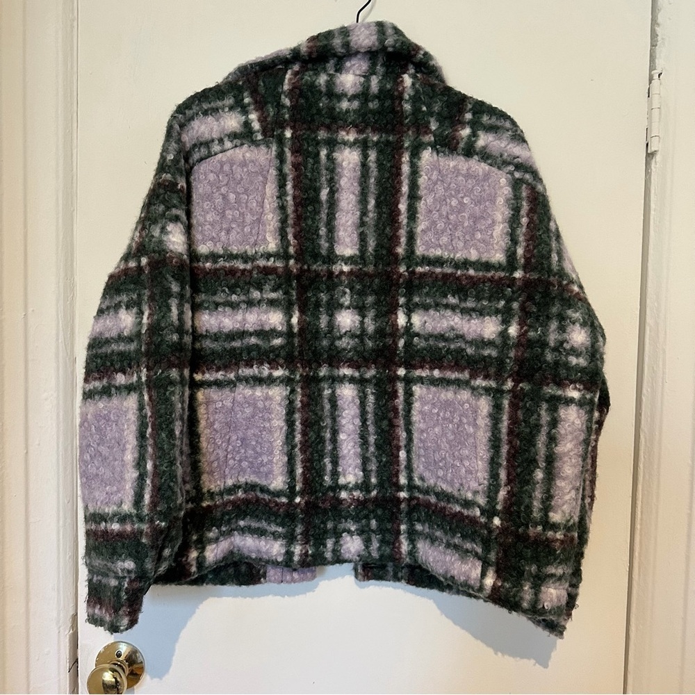 Calvin Klein Plaid Wool Blend Jacket Shacket Green Lavender Cozy Button Front M - Picture 8 of 9